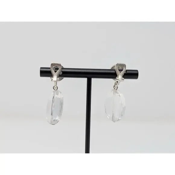 Robert Rose Necklace Earrings Set Clear Silver Tone Acrylic Multi Strand Clip On - Picture 13 of 13